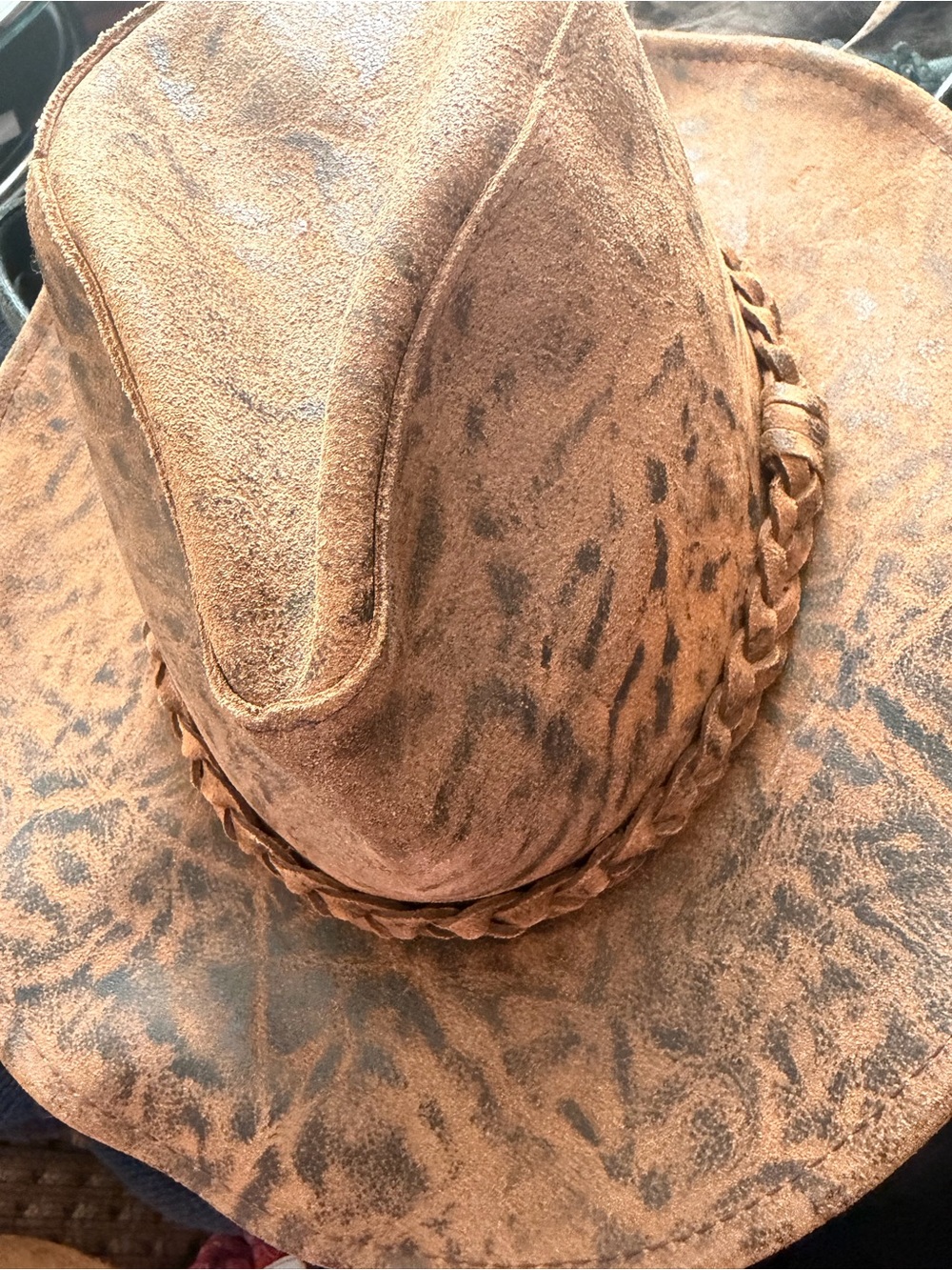 Vintage Wilsons Leather Distressed Animal Print Suede Cowboy Outback Hat S